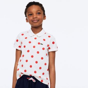 Lacoste Polka Dot Scalloped Collar Cotton Petit Piqué Polo - Polo Dětské Bílé / Červené | CZ-GpNkhf